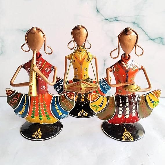 CHANDRA Craft House Indian Handmade Metal Musicians,Gifts for Home dcor, Craftsman Metalwork, Set of 3 Pcs