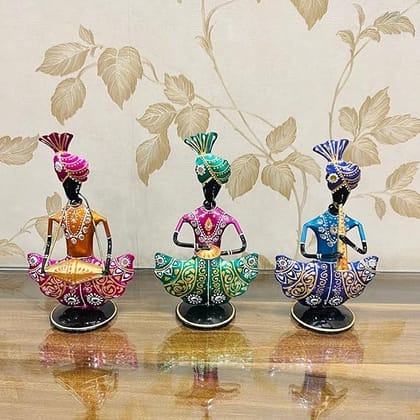 CHANDRA Craft House Indian Iron Folk Musician Set, Metal Musician Decor, Showpiece for Home Decor, Set of 3 Musician,