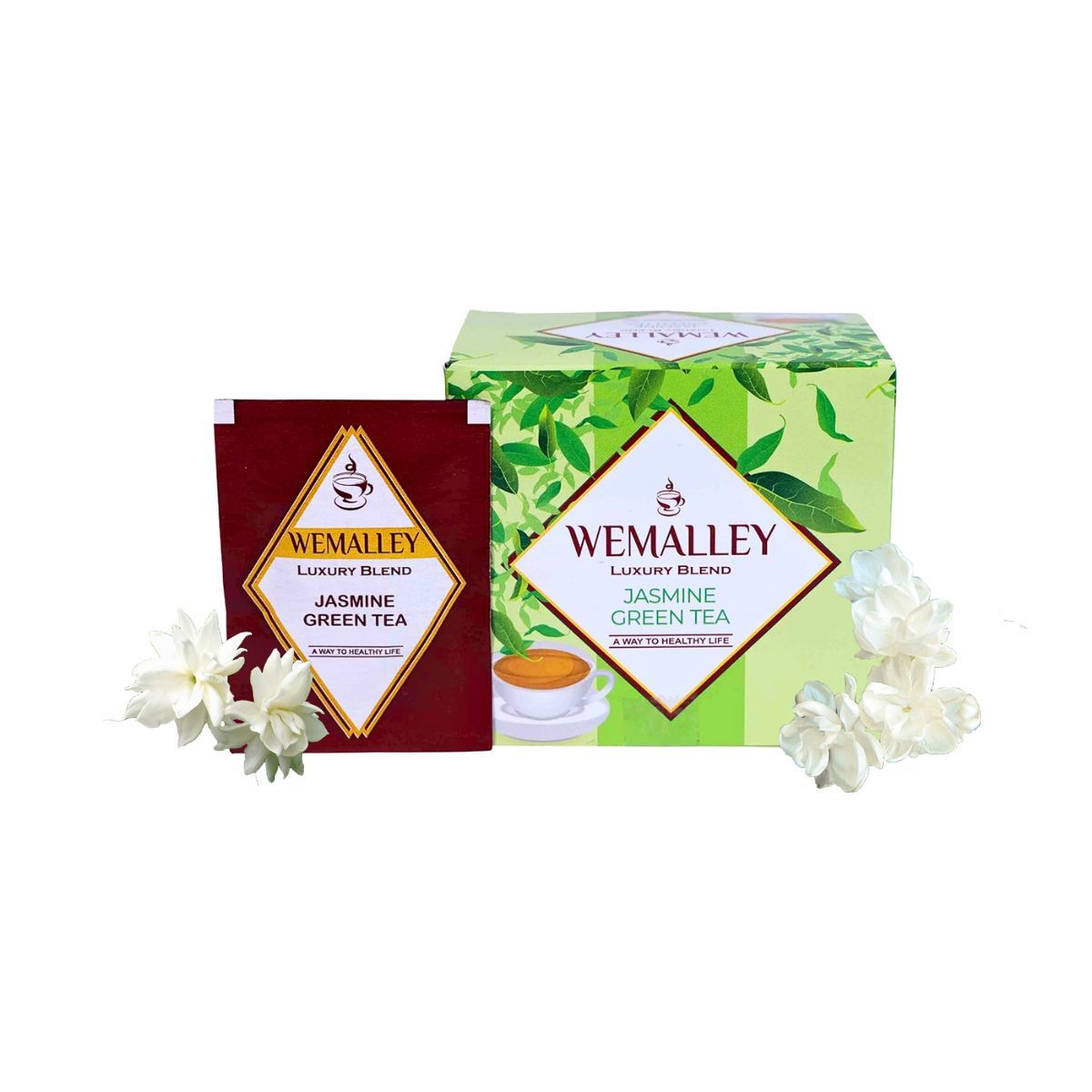 Wemalley Organic Jasmine Flowers Green Tea Teabags 40 grams| Improves Digestion| Reduces Cholesterol| Keep Cancer at Bay| Rich in Antioxidants| 0% Bitterness| 20 Teabags