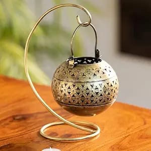 CHANDRA Craft House Hanging Metal Lantern with Stand, Antique Candle Holder, Vintage Lamp