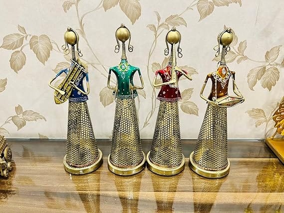 CHANDRA Craft House Metal Iron Handmade Rajasthani Musician Set,Tealight Holder, Home Dcor, Figurines, Centerpiece Dcor, Luxury Style Indian Handicraft Gift