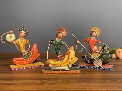 CHANDRA Craft House Iron Krishna Musician Wrought Iron Metal Showpiece for Living Room Krishna Idol Colorful Set of 3