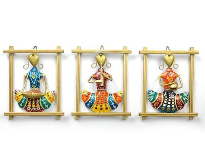 CHANDRA Craft House Metal RajasthaniTribal Lady Frame Golden Item Showpiece - Decorative Items For Home | Wall Decorative Items