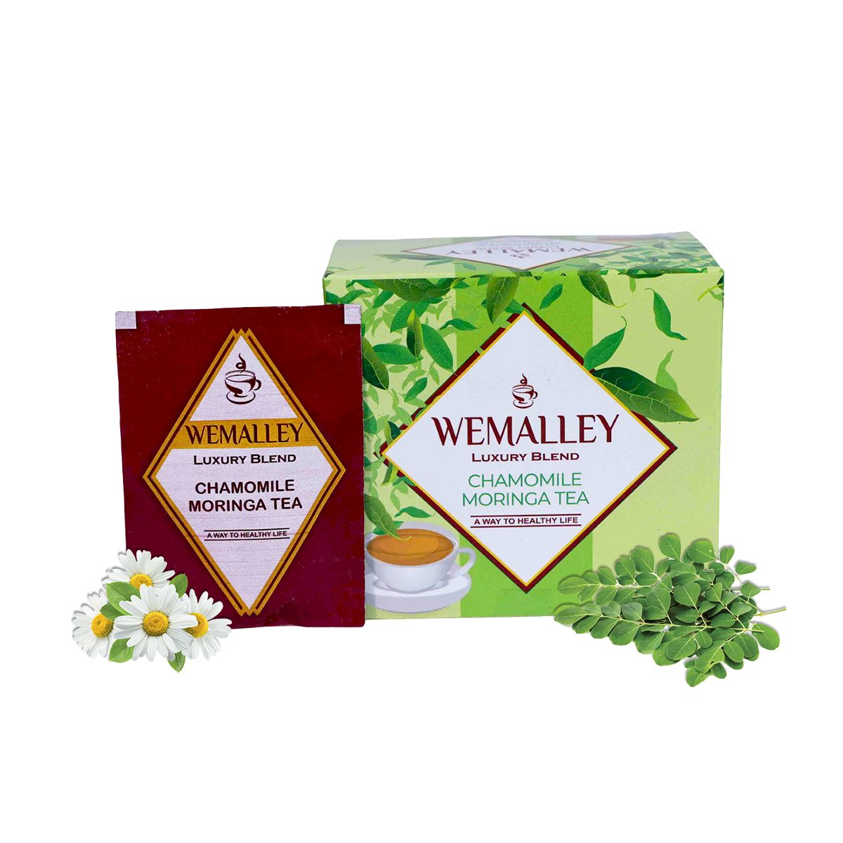 Wemalley Organic Chamomile Moringa Flowers Herbal Tea Teabags 40 grams| Improves Digestion & Sleep Quality| Calming Tea| Rich in Antioxidants| 0% Bitterness| 20 Teabags