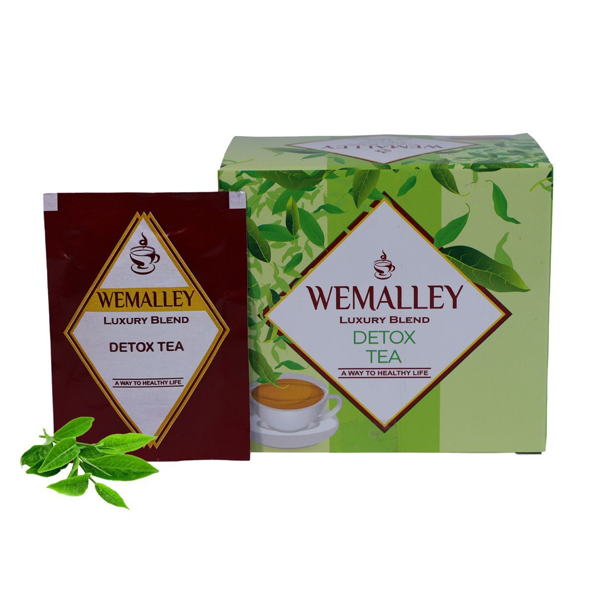 Wemalley Organic Detox Green Tea Teabags 40 grams| Improves Digestion & Immunity| Reduces Bloating| Desi Kahwa with Natural Herbs| 0% Bitterness| 20 Teabags