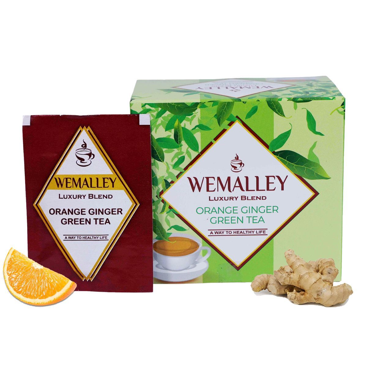 Wemalley Organic Orange Ginger Green Tea Teabags 40 grams| Boosts Immune & Digestive System| Relaxes Respiratory System| Lower Diabetes| Caffeine Free| 20 Teabags