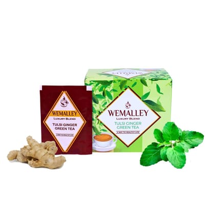 Wemalley Organic Tulsi Ginger Green Tea Teabags 40 grams| Boosts Immunity, Digestion, Metabolism & Stamina| Promote Sense of Calm & Relaxation| 0% Bitterness| 20 Teabags