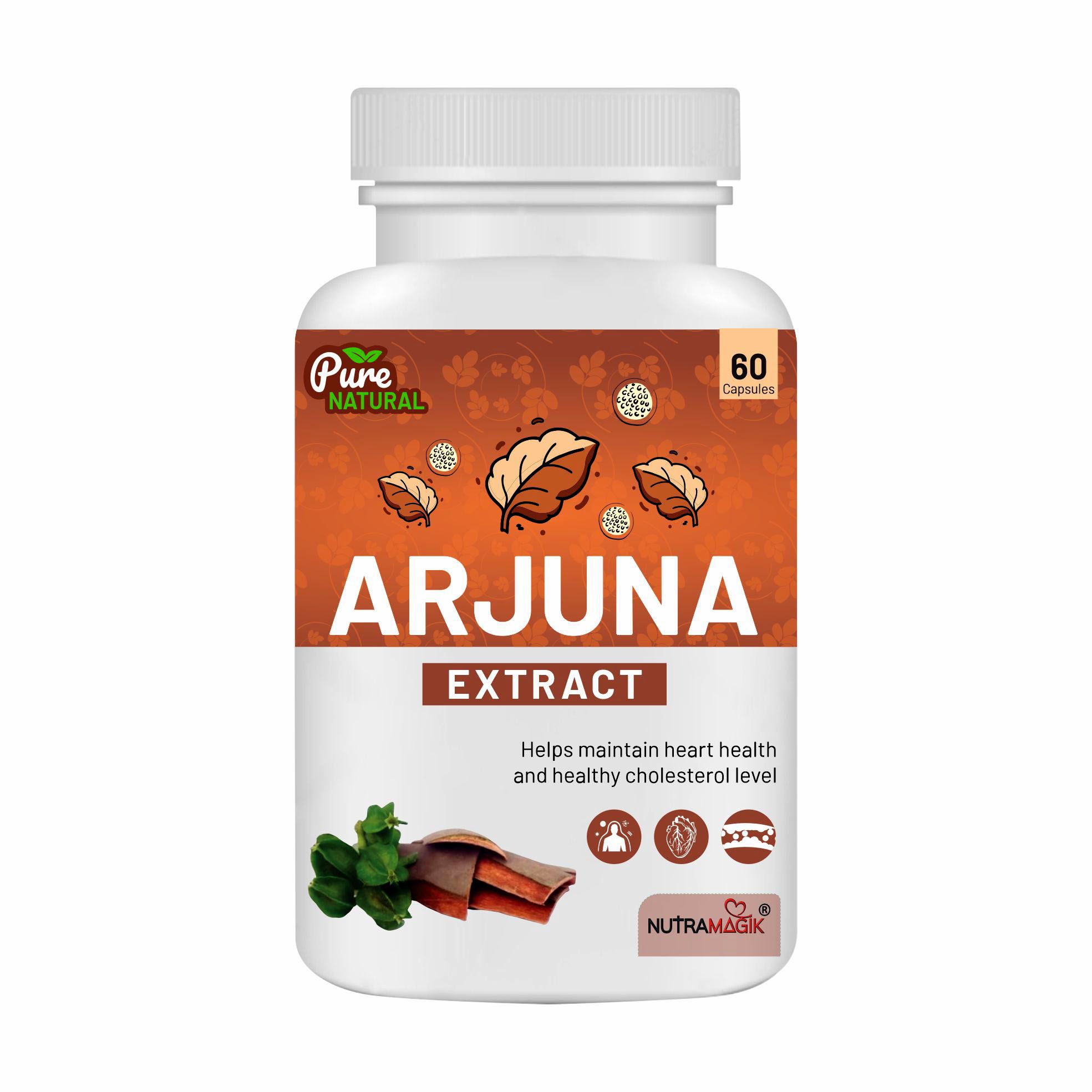 Nutramagik Arjuna Extract - 60 Capsules - Helps maintain heart health and healthy cholesterol levels