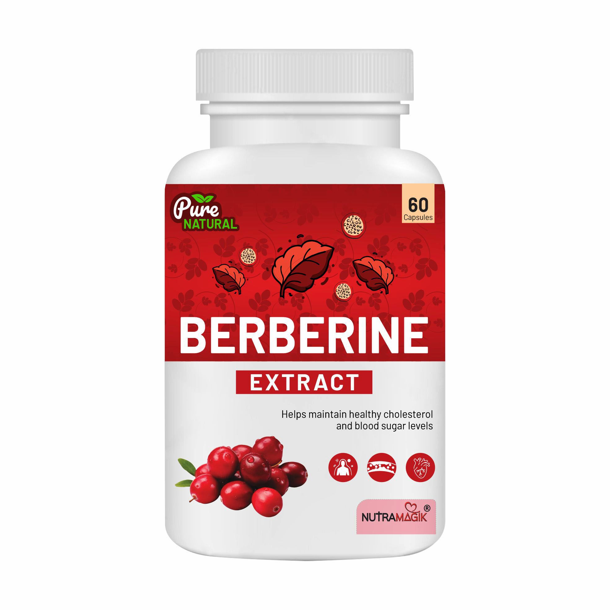 Nutramagik Berberine Extract - Helps Maintain Healthy Cholesterol and Blood Sugar Levels - 60 Capsules