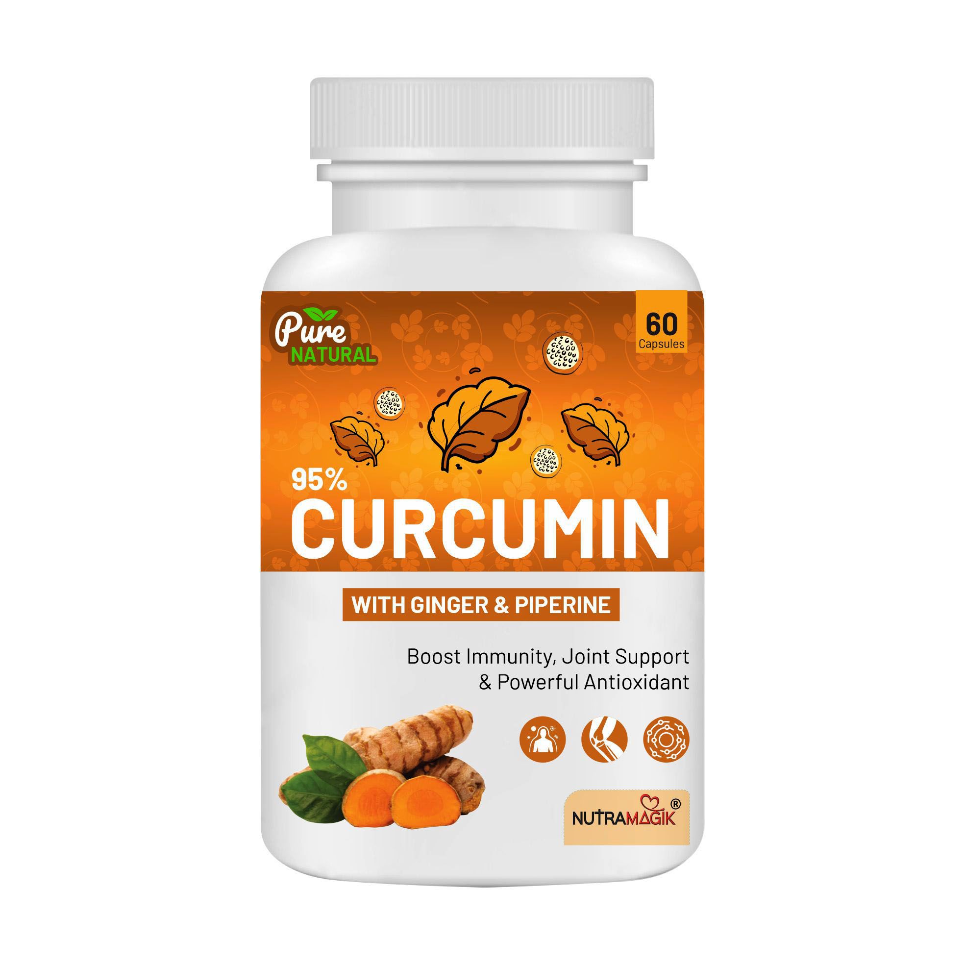 Nutramagik Curcumin with Ginger & Piperine - 95% Pure Natural - 60 Capsules