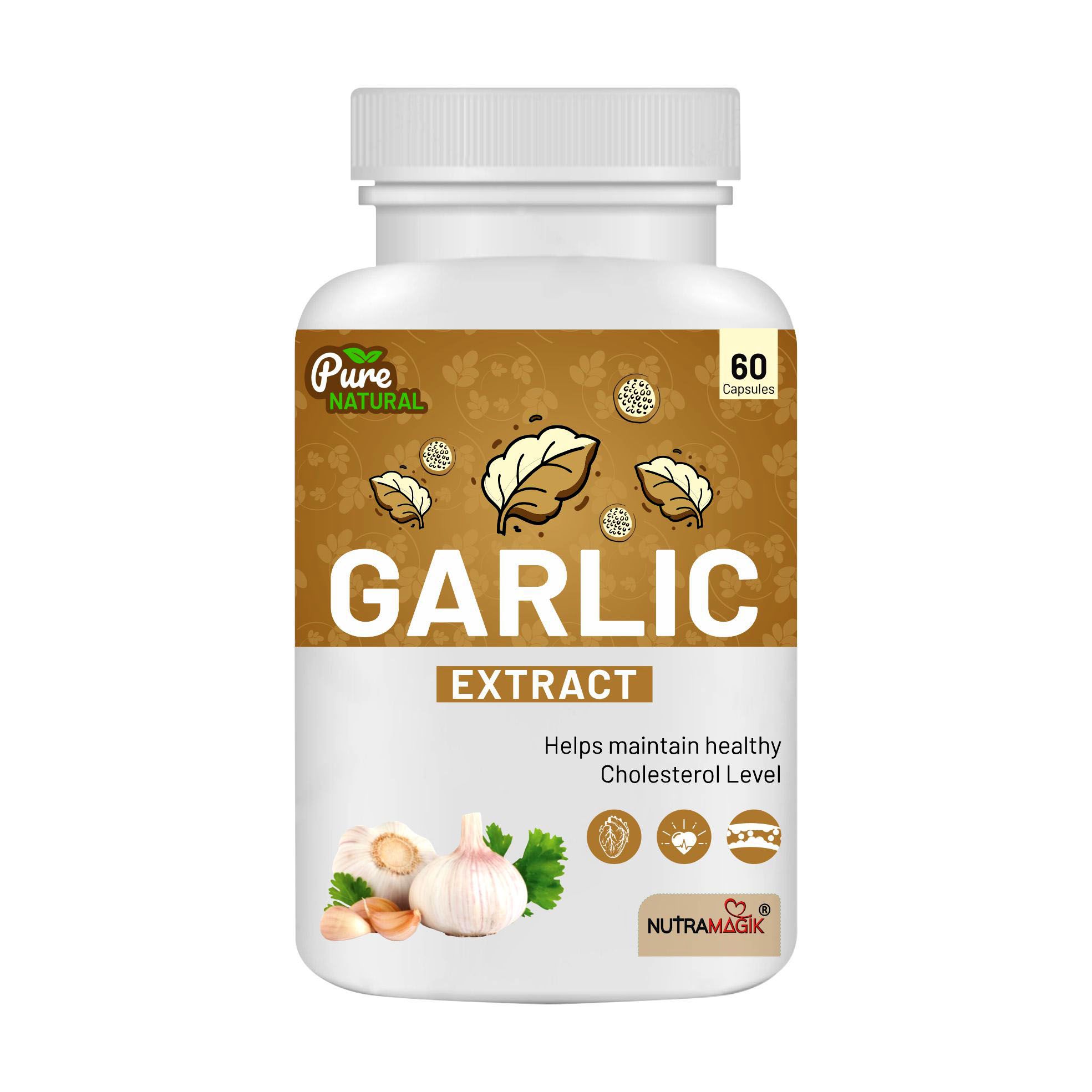 Nutramagik Garlic Extract - Helps Maintain Healthy Cholesterol Levels - 60 Capsules