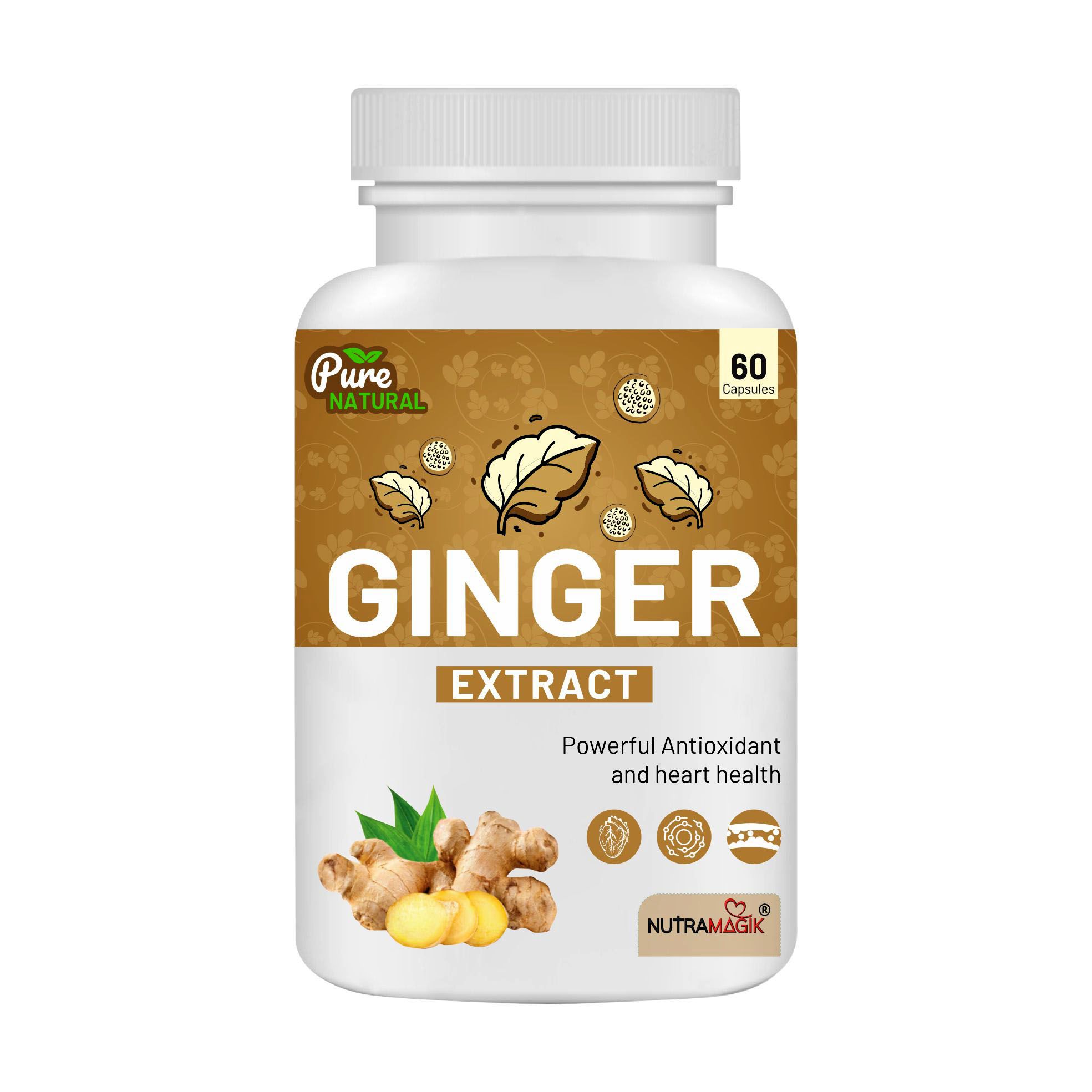 Nutramagik Ginger Extract Capsules - Powerful Antioxidant for Heart Health - 60 Capsules