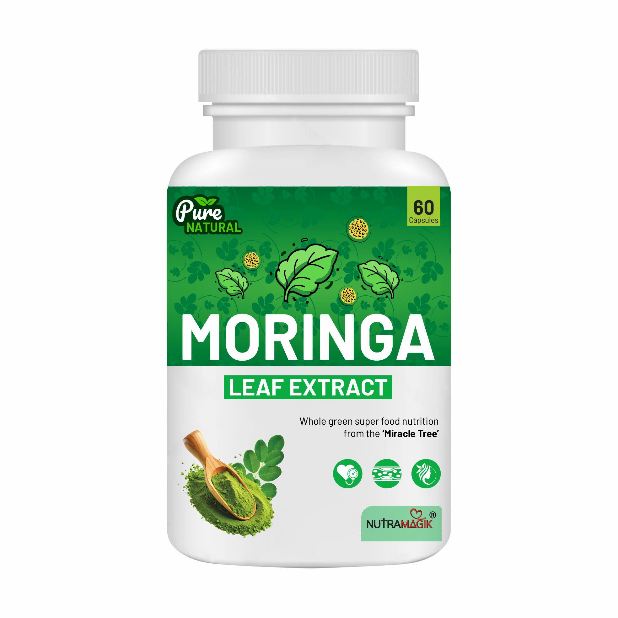 Nutramagik  Moringa Leaf Extract - Whole Green Superfood Nutrition from the 'Miracle Tree' (60 Capsules)"