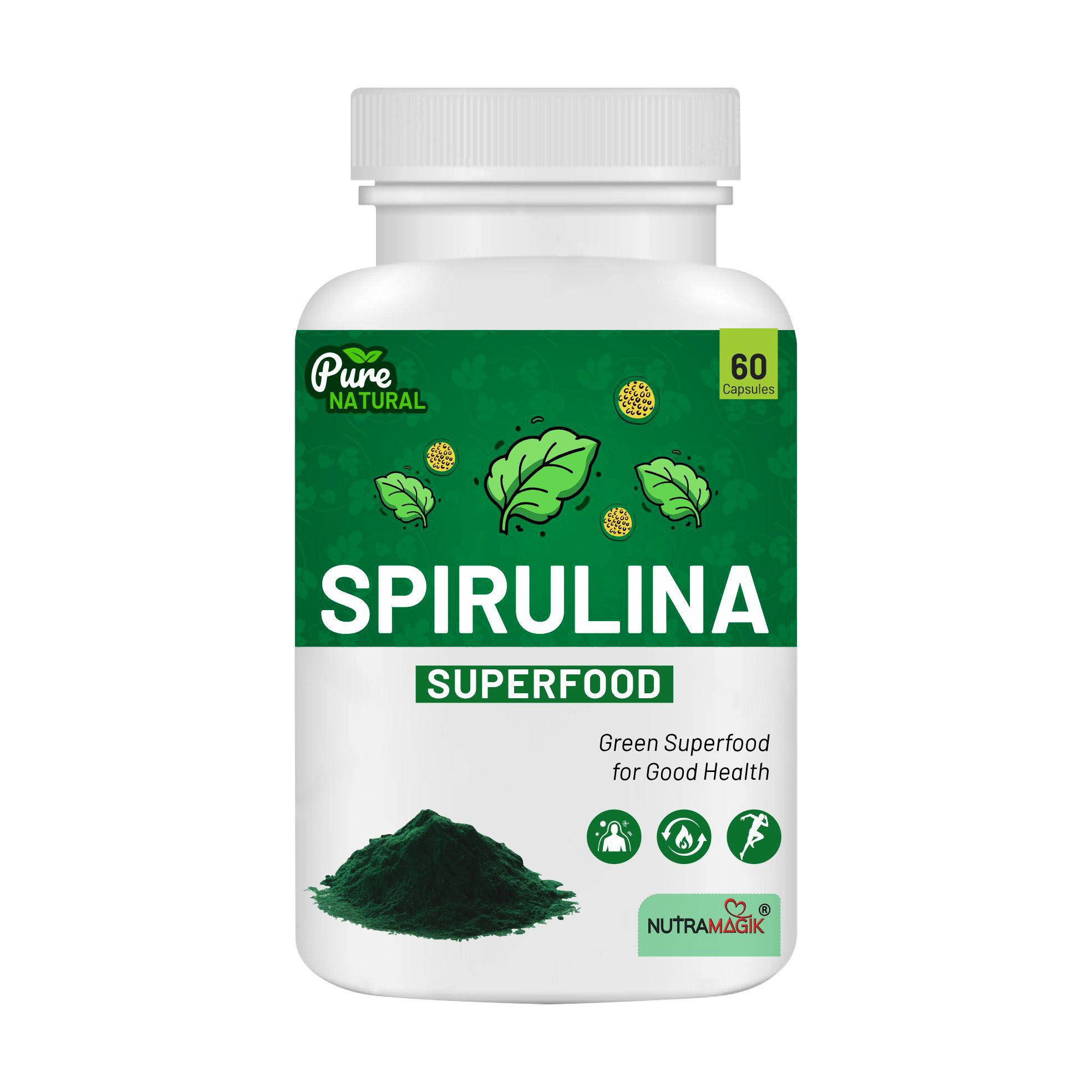 Nutramagik  Spirulina Superfood - Green Superfood for Good Health - 60 Capsules