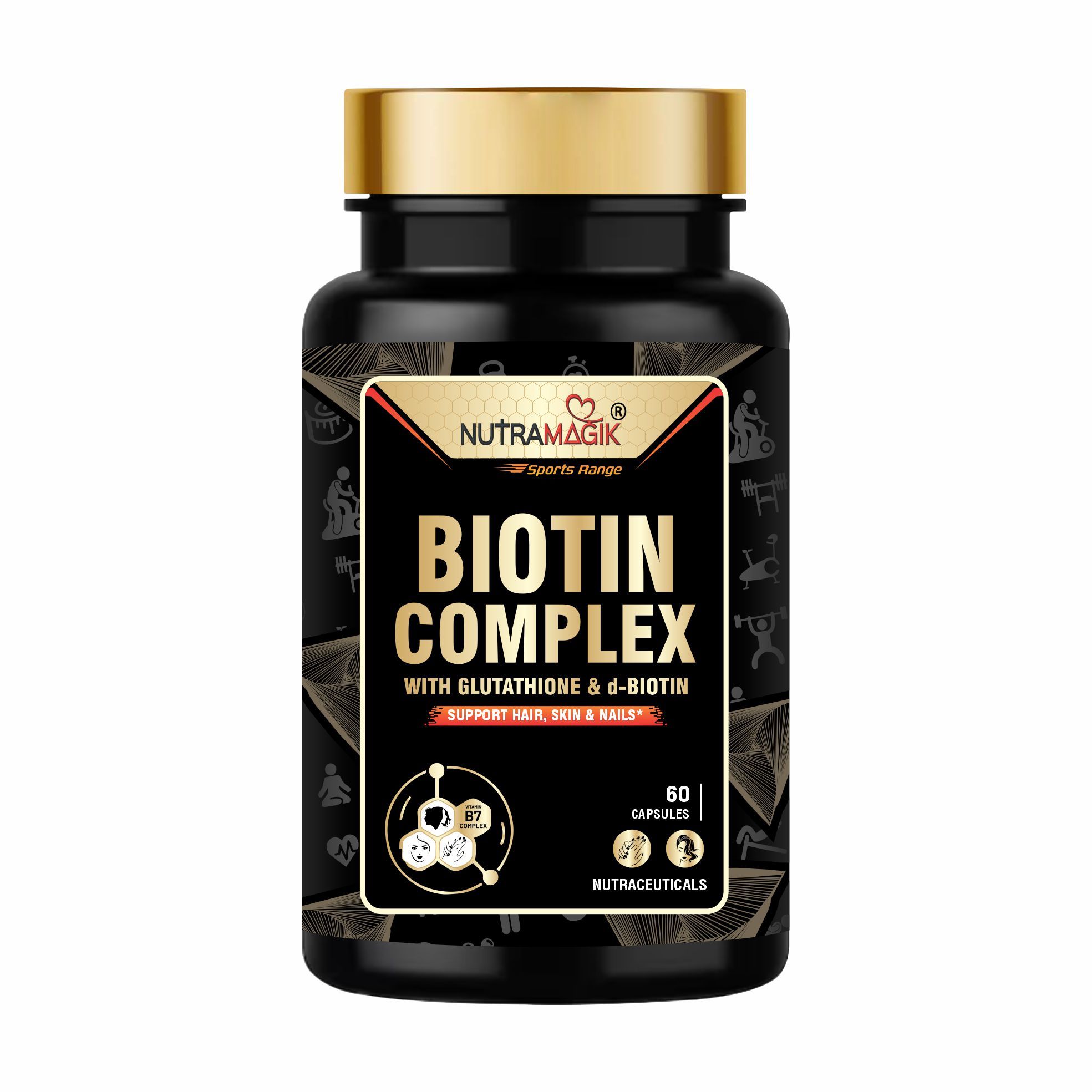 Nutramagik Biotin Complex with Glutathione & d-Biotin - Supports Hair, Skin & Nails -60 Capsules