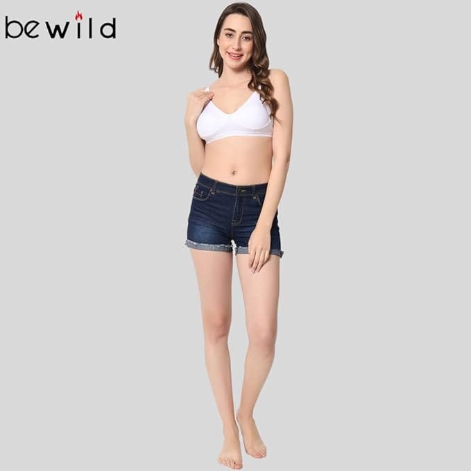 BEWILD Full Coverage Backless Cotton Bra Women and Girls Ladies Padded t-Shirt Non Wired Adjustable Supported Bra Attached Transparent Strap & Band (B, White, 40)