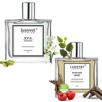 Luxovet Eva Women & Black Oud Eau de Parfum, Perfume Combo, 100ml, 100% Pure, Best perfume set for Gifting