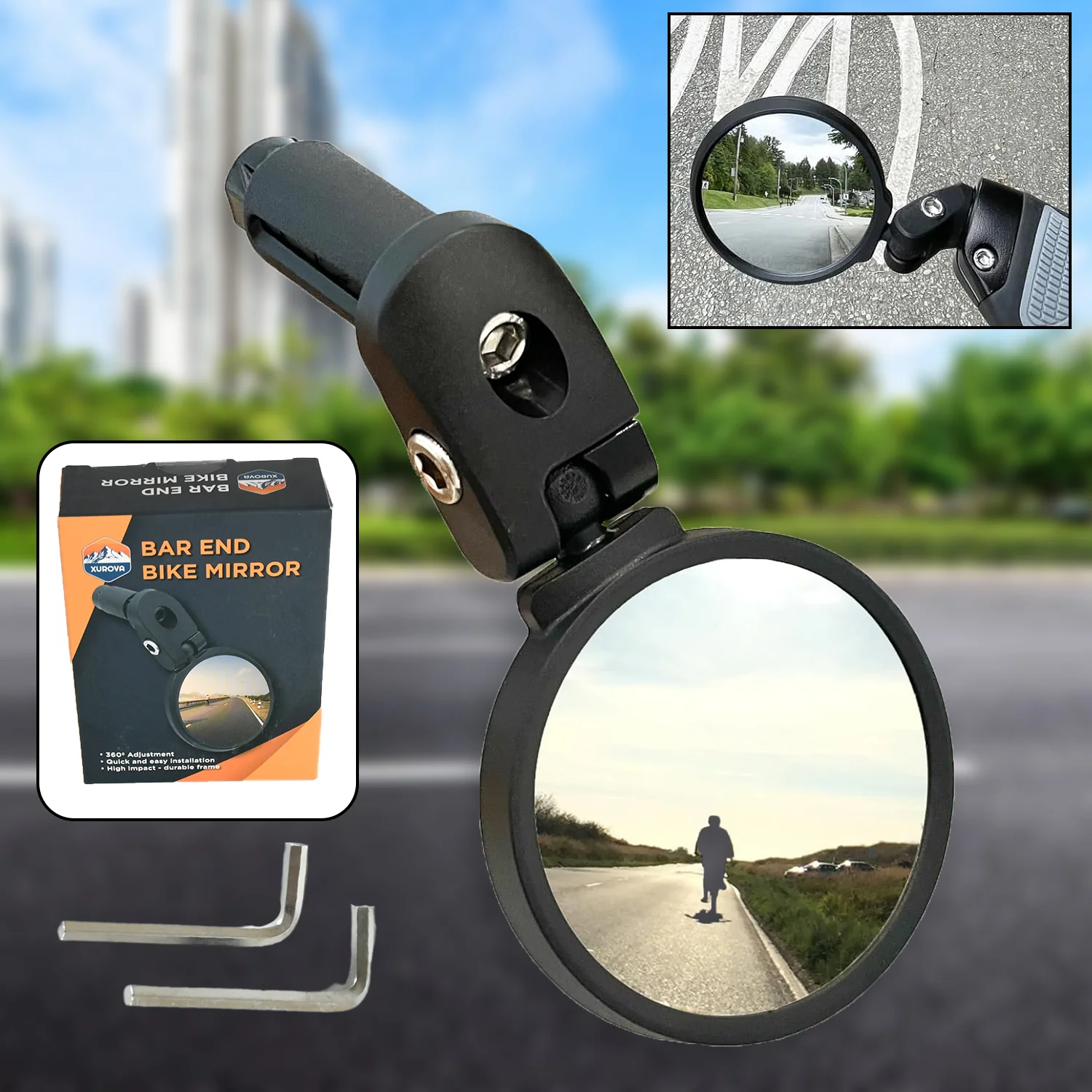 Car End Bike Mirror, Safe Rearview Mirror 360° Rotatable & Foldable Safety Bicycle Rear View Mirror, Mirror Durable Bike Mirror (1 Pc)