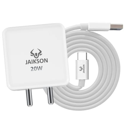 Jaikson™ 20w Turbo Mobile Charger Adapter with Type-C Charging Cable for Dash, WARP, Dart, Flash VOOC| Compatible with One Plus, Oppo,Realme,Xiaomi,Redmi,Vivo, Poco,Motorola, Samsung,Infinix Phones