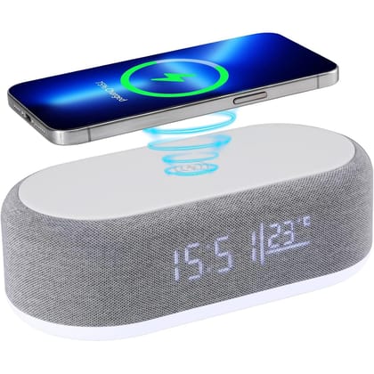 UNIGEN UNICLOCK Alarm Clocks for Bedrooms | LED Desk Clock with Large Numbers |15W Wireless Charger | Speaker | Adjustable Table Lamp, 12/24H