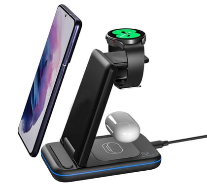 UNIGEN UNIDOCK 350 23W Foldable Fast Wireless Charging Station Compatible with Samsung S24 Ultra Plus S23 S22 S21 S20 Z Fold Flip 6/5/4/3Watch7/6/5/Pro/4/Active 1/2 Galaxy Buds3/2 Pro Black