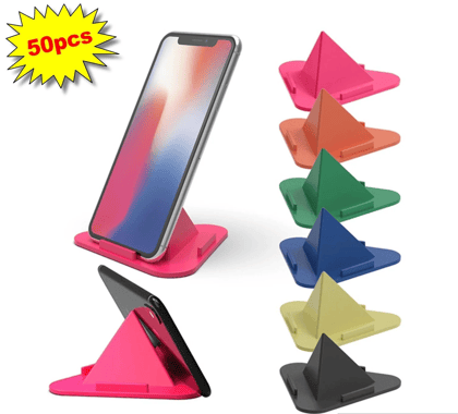 50-Pack Pyramid Phone Stand Holder for Desk - Multi-Angle Cell Phone Holder for iPhone and Android Smartphones - Foldable and Portable Phone Stand for Watching Videos