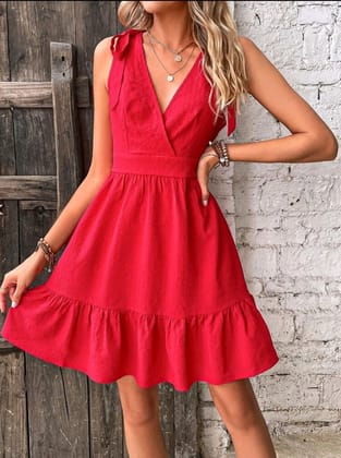 Elchic Crimson Cascade Ruffle Mini Dress