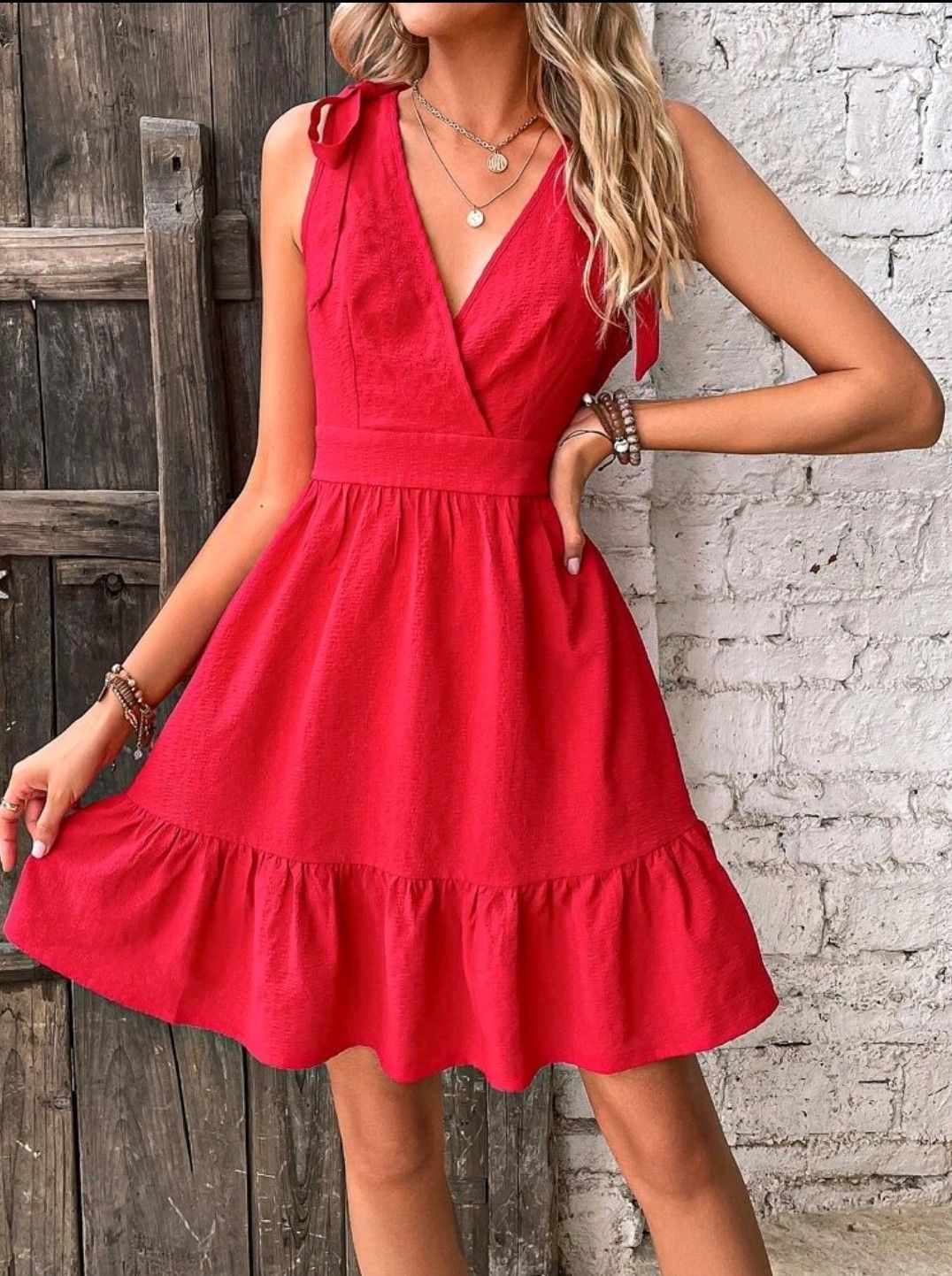 Elchic Crimson Cascade Ruffle Mini Dress