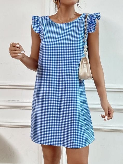 Elchic Back Buttoned Gingham Mini Dress