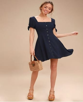 Elchic Blue Buttoned Down Skater Dress