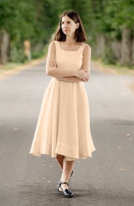 Soft Hue Buttoned Square Neck Dress