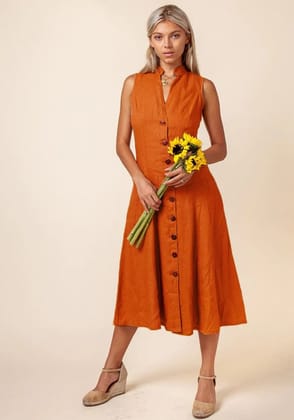 Bold Orange A-line Button Down Dress