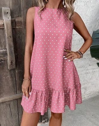 Heart Print Ruffle Hem A-line Pink Dress