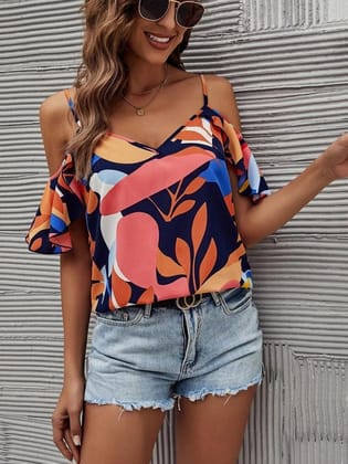 Boho Garden Delight: Butterfly Sleeve Ruffle Top