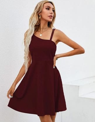 Crimson Chic: Flared Hem Asymmetric Dress in Burgundy