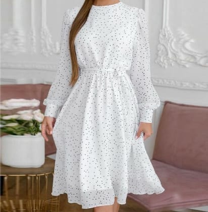 Charming White Polka Dot Print Skater Dress