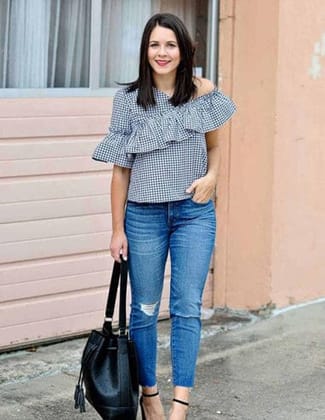 Black & White Check Ruffle Top