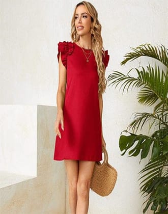 Ruffle Trim Solid Tunic Dress