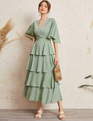 Bell Sleeve Layered Ruffle Hem Dress