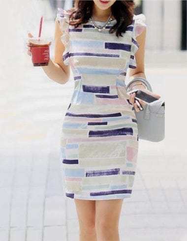 Abstract Print Ruffled Dress