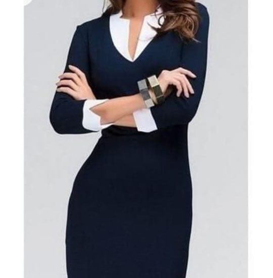 Blue Pencil Skirt Office Dress