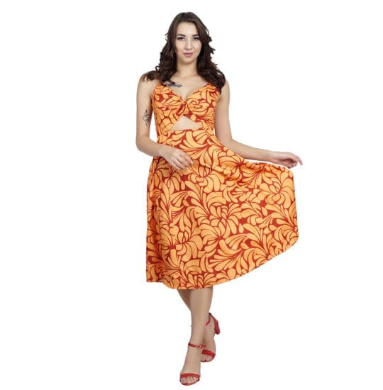 Orange & Yellow Abstract Printed Cut-out Dress