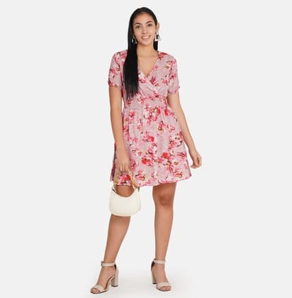 Pink Floral Print Fit & Flare Dress