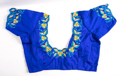  Blue Embroidered Blouse with Floral Detailing