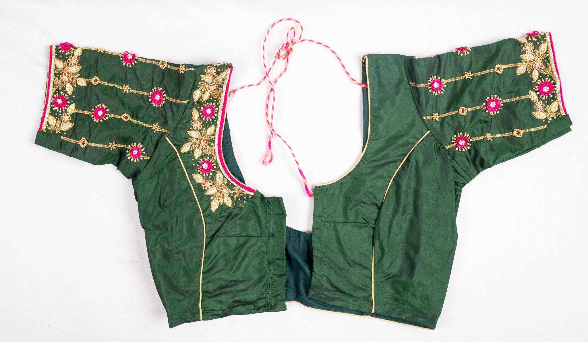  Green blouse with pink embroidery