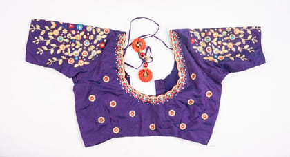  Embroidered Purple Silk Saree Blouse with Zari and Stone Work