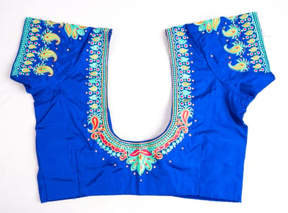  Women's Blue Embroidered Cotton Blouse