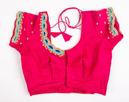 Embroidered Pink Saree Blouse with Zari and Beadwork