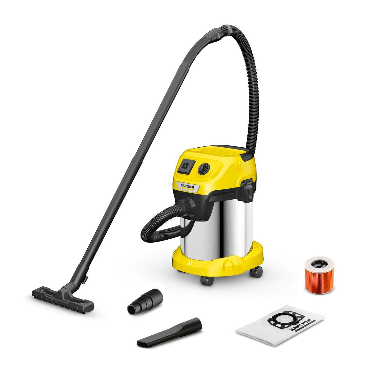 WD 3 P Wet & Dry Vacuum Cleaner with 17 l Stainless Steel Container and Power Outlet Socket