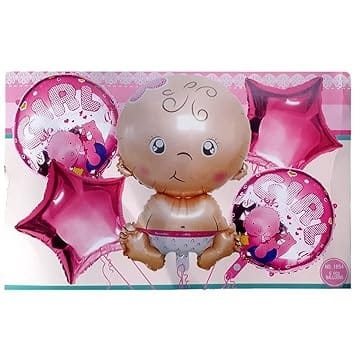 Funky Its a Girl Foil Balloons Bouquet (Set of 5pcs.) for Baby Girl Arrival Celebrations Party Dec